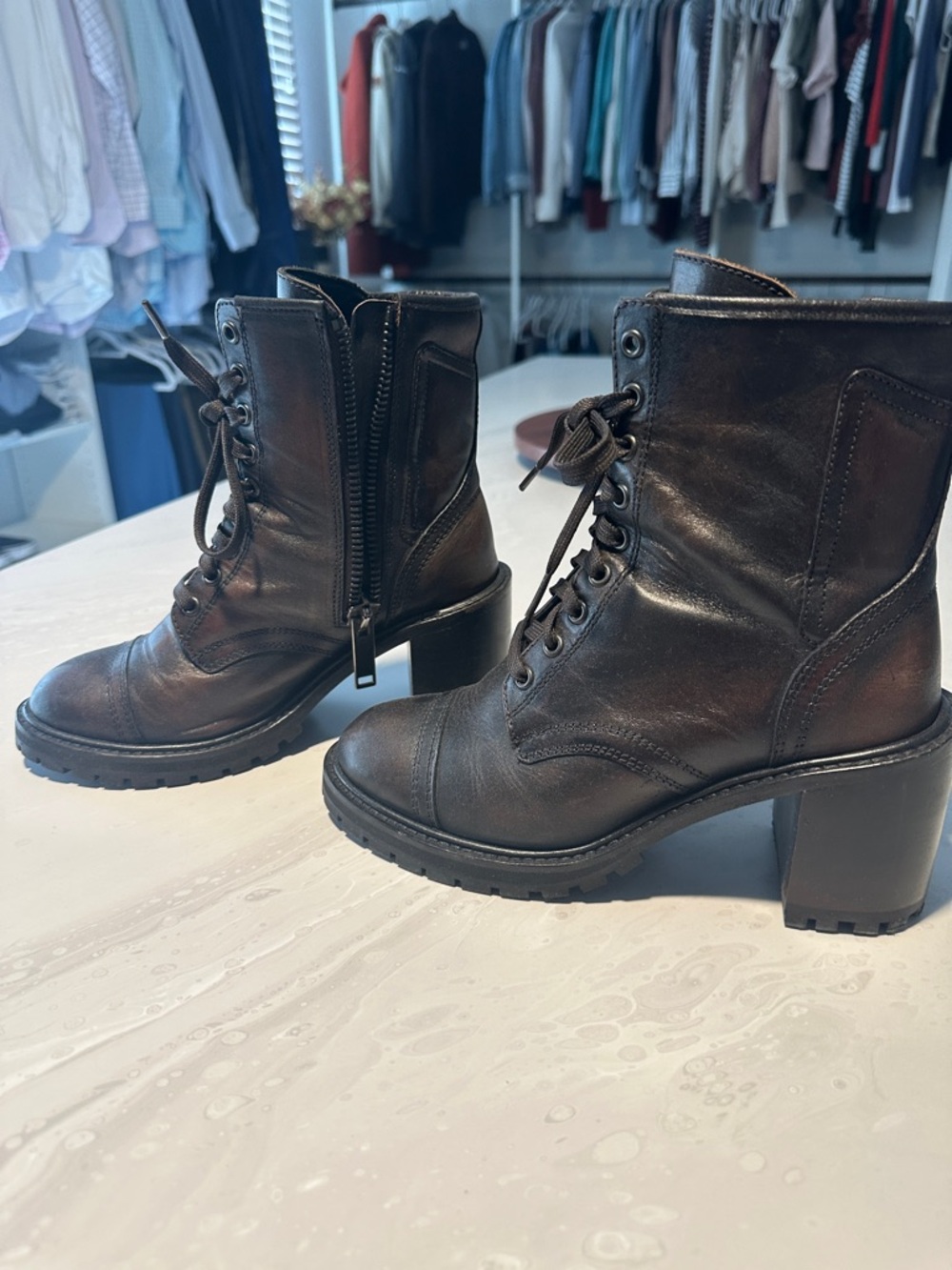 Thursday Boot Company Black coffee Leather Lace-Up Heeled Combat Boots